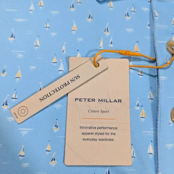 Peter Millar Crown Sport Sailing Away Print Summer Comfort Polo Size L 2XL $110 - Picture 4 of 7